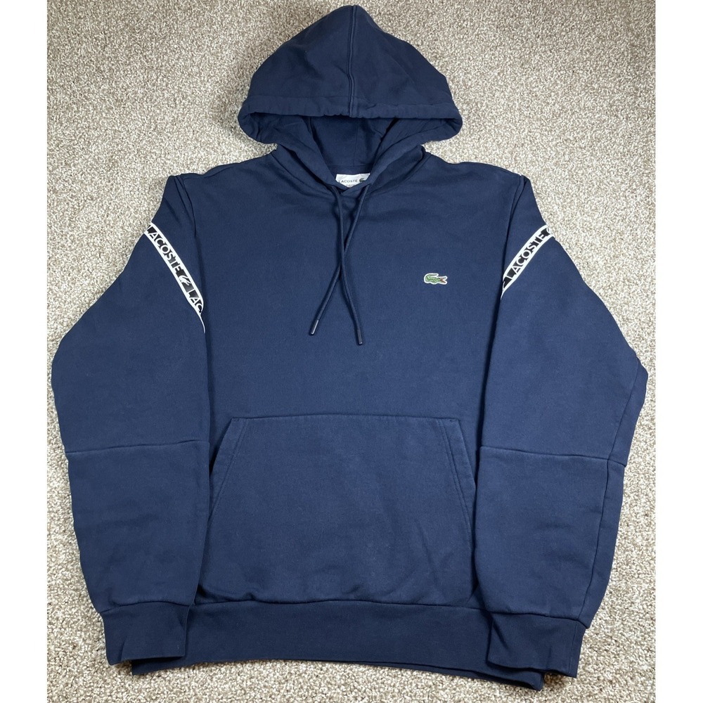 Lacoste Men's Hoodie Navy Blue Classic Fit Size Medium Cotton Blend Drawstring